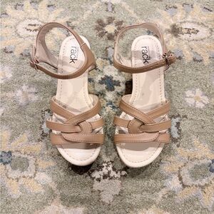 Girls Tan Strappy Wedge Sandals
